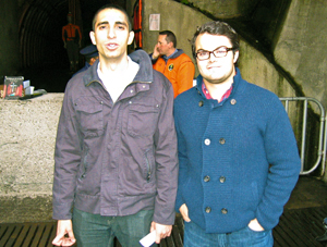 Alexandre Sauveplane-Stirling (right) with a friend at an abandoned mine that is now a tourist site.