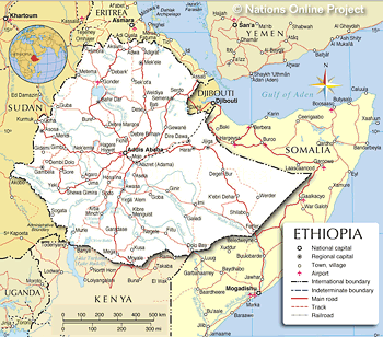 Political Map of Ethiopia, courtesy of Nations Online Project.