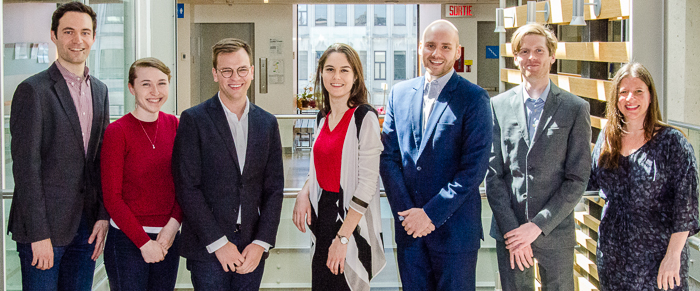 Fraser Harland, Mary Louise Chabot, Thomas Touchie, Catherine Le Guerrier, Peter Grbac and Brodie Noga, with Professor Alana Klein