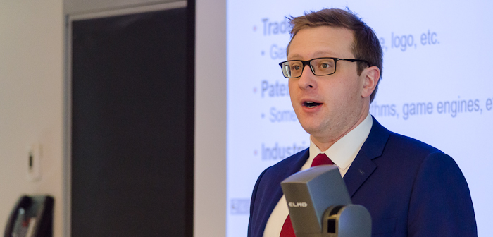 Michael Shortt gave a presentation at McGill Law on Jan 30, entitled 'Booming Industry, New Challenges: IP Issues and Video Games' at the invitation of the Intellectual Property Law Student Association